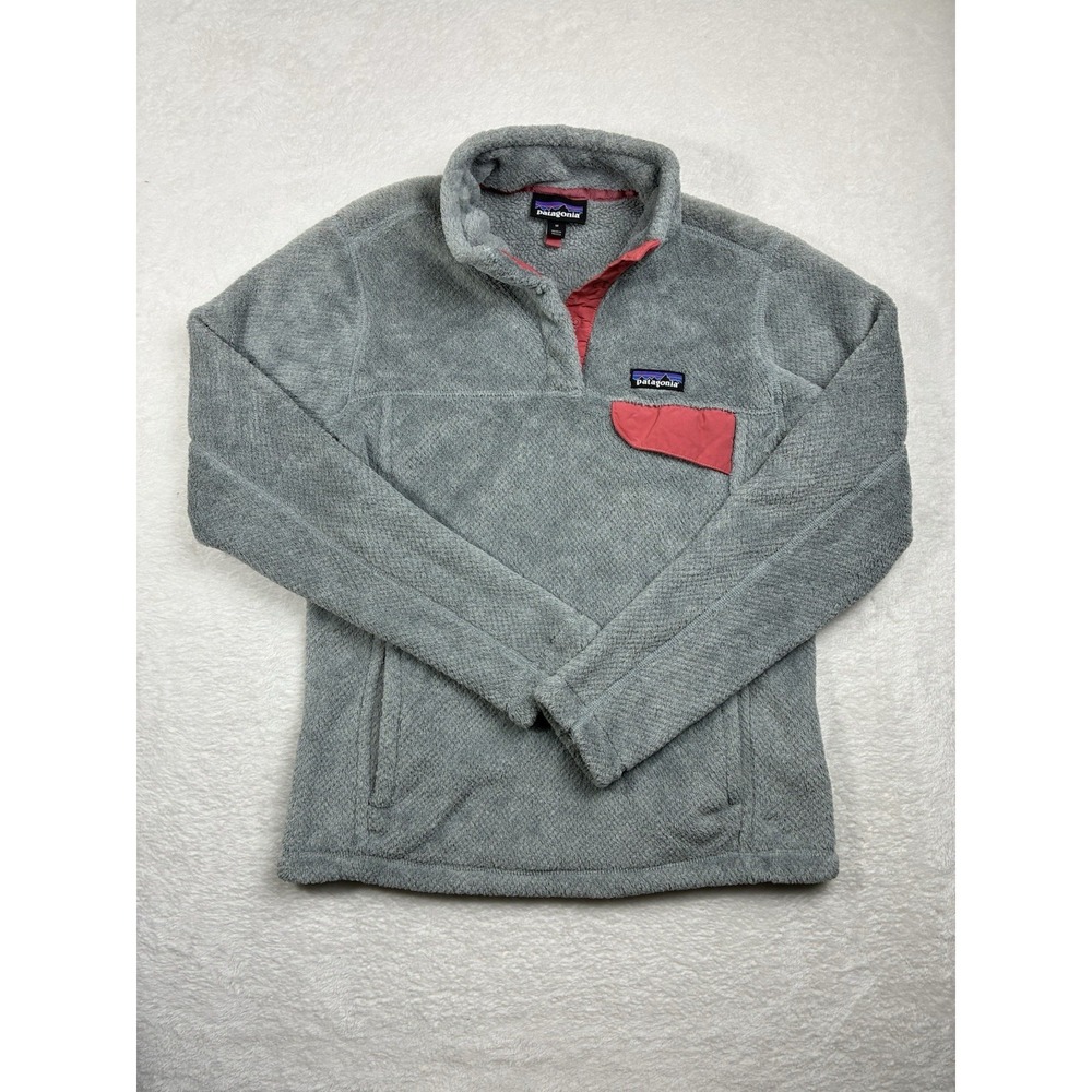 Patagonia Sweater Womens M Gray Pink Re Tool Snap T Pullover Mock Fleece